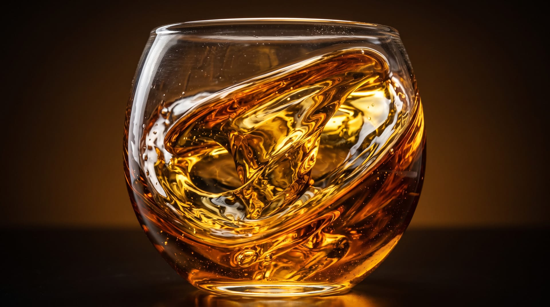 Macro studio photograph of golden viscous lubricant base oil in a glass vessel