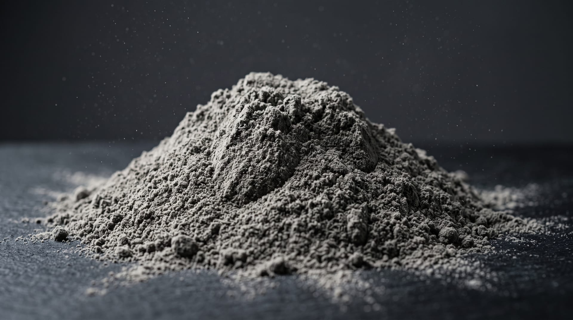 Macro studio photograph of fine grey cement powder